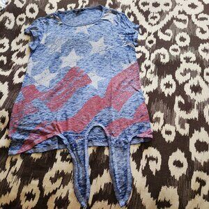 Blue Stars and stripes Tie waist Women's T-shirt Small